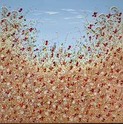 Scarlet Burst by Mary Shaw - Original Painting on Board sized 48x48 inches. Available from Whitewall Galleries